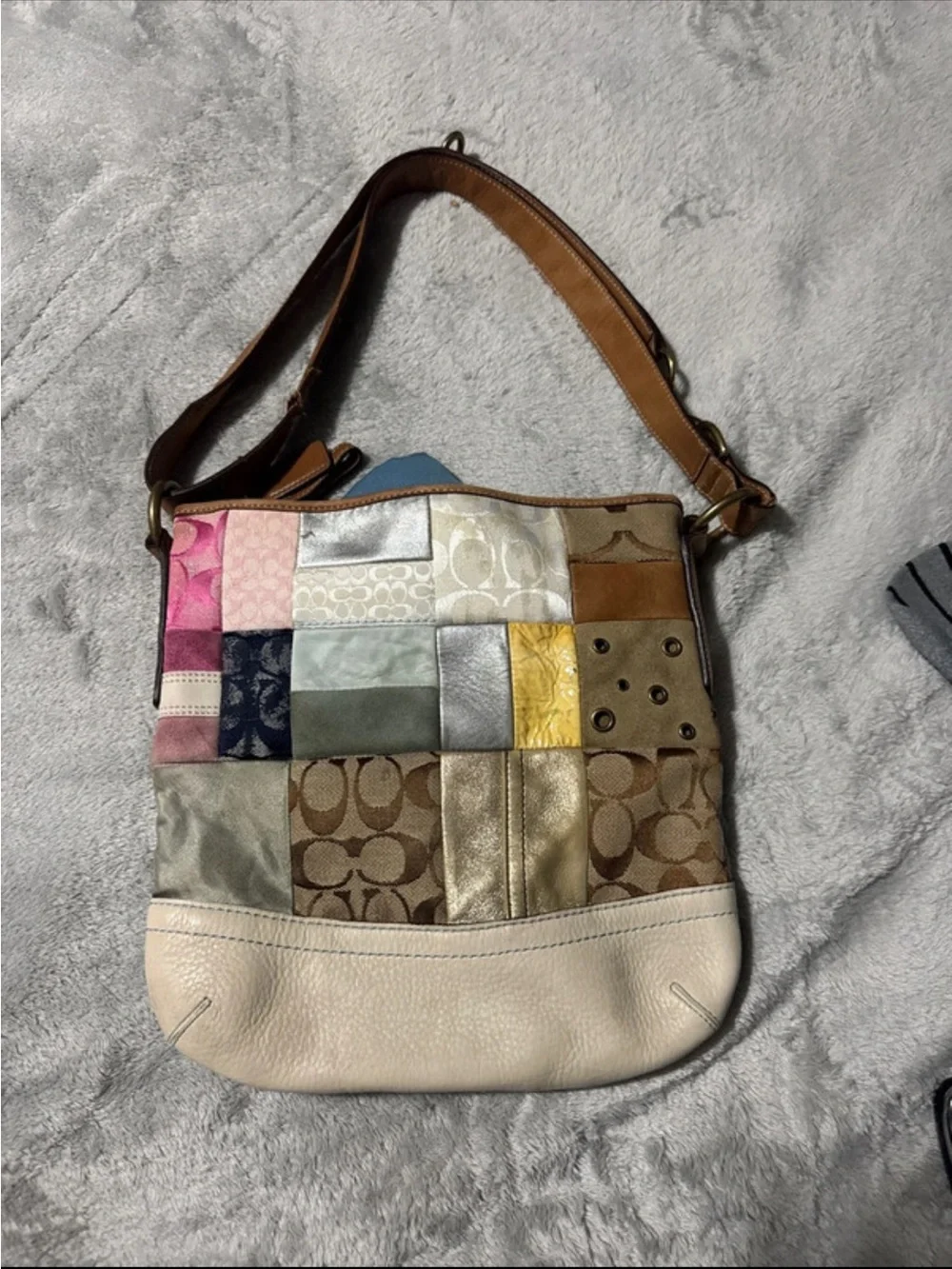Coach Patchwork Shoulder Bag in Multi and Tan